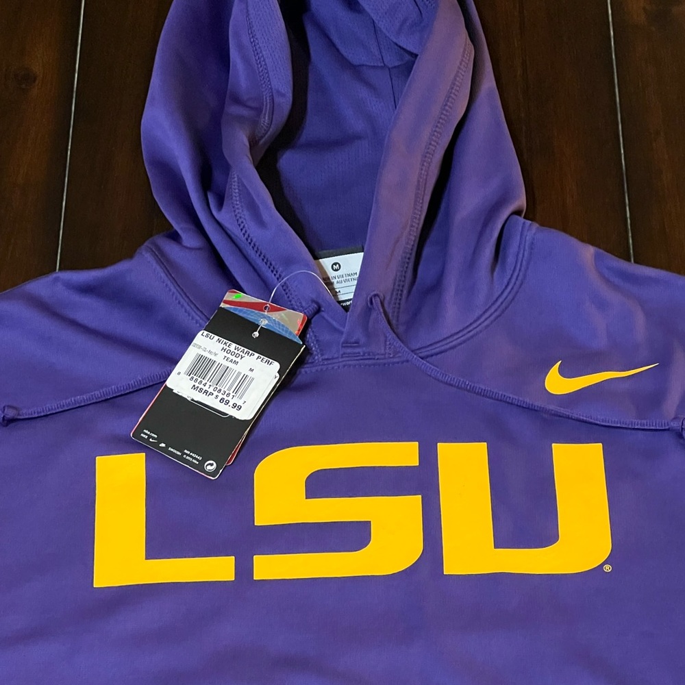 RARE 2013 NWT NIKE THERMA-FIT PURPLE/GOLD LSU TIGERS KO WARP HOODIE SZ MEDIUM - Picture 3 of 13